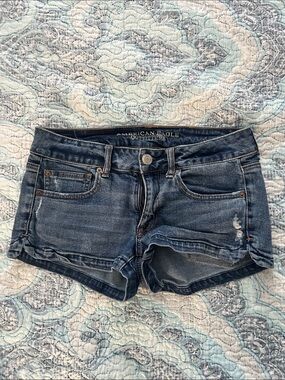 American Eagle Outfitters Distressed Dark Blue Denim Shorts